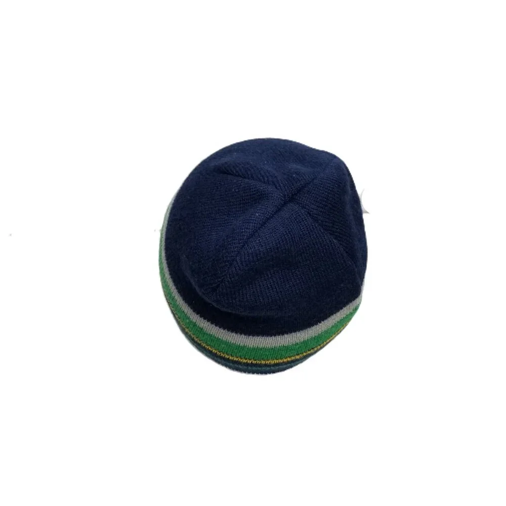 GMI Striped Beanie Boys Navy Green Yellow Knit Acrylic Preppy Winter Hat